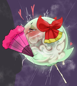 black_eyes blush bodily_fluids bow_ribbon cum cum_from_vagina cum_in_mouth cum_in_vagina cum_inside cum_overflow cum_through duo excessive_cum excessive_genital_fluids fellatio female folding_fan genital_fluids genitals green_body hand_fan heart_symbol male male/female not_furry oral penetration penile penis sex tears vulva mdthetest mario_bros nintendo paper_mario lady_bow boo_(mario) ghost spirit hi_res