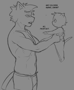 anthro duo holding_another larger_male male muscular muscular_male size_difference smaller_male ghozt arthur_(ghozt) ciaran_(ghozt) domestic_cat felid feline felis mammal monochrome father_(lore) father_and_child_(lore) father_and_son_(lore) parent_(lore) parent_and_child_(lore) parent_and_son_(lore) son_(lore)