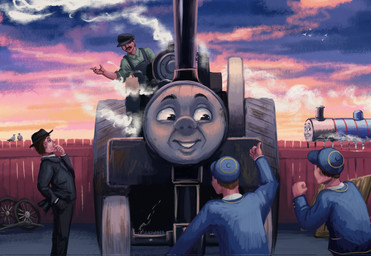 black_body black_clothing black_eyes black_fedora black_suit blue_baseball_cap blue_body blue_clothing brown_hair clothing cloud driver evening eyebrows fence fist gesture green_clothing green_shirt green_topwear grey_face group hair hand_gesture hand_on_chin happy humanoid_face looking_at_another machine male metallic_body overalls pointing pointing_back rust shirt short_hair smoke steam steam_locomotive suit sunset topwear traction_engine undershirt vehicle wheel white_body white_sclera white_skin young young_human young_male seaswine9 mattel thomas_and_friends edward_the_blue_engine reverend_charles_laxey trevor_the_traction_engine unnamed_character animate_inanimate avian bird dire_machine dire_train dire_vehicle human living_machine living_train living_vehicle mammal 2025 colored digital_media_(artwork) digital_painting_(artwork) hi_res painting_(artwork)