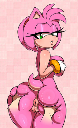 accessory anthro anus big_butt blush bodily_fluids bracelet breasts butt butt_focus butt_grab clothing covering covering_breasts covering_self deep_skin disembodied_hand duo female fur genital_fluids genitals gloves gloves_only green_eyes hair_accessory hairband half-closed_eyes hand_on_butt handwear handwear_only holding_breast jewelry looking_at_viewer looking_back looking_back_at_viewer mostly_nude narrowed_eyes pattern_background pink_body pink_breasts pink_butt pink_fur rear_view simple_background solo_focus sweat tail thick_thighs vaginal_fluids vulva white_clothing white_gloves white_handwear simmsyboy sega sonic_the_hedgehog_(series) amy_rose eulipotyphlan hedgehog mammal hi_res