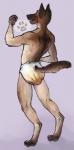 anthro biped clothed clothing diaper digitigrade feces male partially_clothed pooping rear_view scatplay soiled_diaper soiling solo standing topless unclean_diaper used_diaper hazardouskink canid canine canis domestic_dog mammal