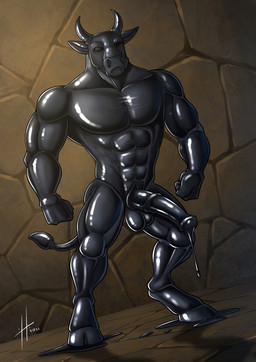 abs animal_genitalia animal_penis anthro balls black_balls black_body black_hooves black_horn black_latex black_penis black_tail equine_genitalia equine_penis erection front_view genitals hooves horn inside latex male male_anthro medial_ring muscular muscular_anthro muscular_male nude pecs penis solo standing tail hufnaar hornet_(hornetv2) bovid bovine cattle latex_creature mammal 2021 absurd_res dated full-length_portrait hi_res portrait