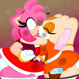accessory anthro big_breasts big_butt breast_squish breasts breasts_frottage bruised butt clothed clothing curvy_figure dress duo exclamation_point eyelashes eyes_closed female female/female fingers fur gloves green_eyes gun hair handgun handwear headband heart_reaction heart_symbol hourglass_figure hug huge_breasts huge_butt interrobang kiss_on_lips kissing lips multicolored_body multicolored_fur orange_body orange_fur panties panty_shot pink_body pink_fur pink_hair pistol question_mark ranged_weapon simple_background squish surprise_kiss surprised tan_body tan_fur text thick_thighs toony torn_clothing torn_dress underwear upskirt voluptuous weapon white_body white_clothing white_fur white_gloves white_handwear wide_hips 3barts sega sonic_the_hedgehog_(series) amy_rose cream_the_rabbit eulipotyphlan hedgehog lagomorph leporid mammal rabbit 1:1 2021 absurd_res digital_media_(artwork) english_text hi_res