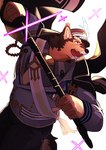 anthro brown_body brown_fur clothing eyebrows fur hat headgear headwear male melee_weapon military_uniform muscular muscular_anthro sash solo sword thick_eyebrows uniform weapon kouga0225 lifewonders live_a_hero pubraseer canid canine canis domestic_dog mammal absurd_res hi_res