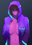 anthro big_breasts breasts brown_hair cleavage clothed clothing delta_rune_(emblem) female freckles front_view gradient_background hair hair_over_eye hand_in_pocket hands_in_both_pockets hoodie looking_at_viewer midriff non-mammal_breasts one_eye_obstructed open_clothing open_hoodie open_topwear pockets pupils purple_body purple_clothing purple_scales scales simple_background slit_pupils solo symbol topwear yellow_sclera yamame513 deltarune undertale undertale_(series) susie_(deltarune) reptile scalie 2019 digital_media_(artwork) half-length_portrait hi_res portrait