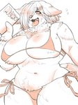 anthro big_breasts bikini breasts camel_toe cleavage clothed clothing fangs female female_anthro fluffy hair kemono long_hair menu micro_bikini navel open_mouth side-tie_bikini simple_background slightly_chubby smile solo string_bikini swimwear teeth tongue tongue_out two-piece_swimsuit under_boob white_background wide_hips nzuuure canid canine canis domestic_dog mammal 3:4 digital_media_(artwork) hi_res monochrome