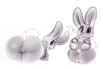 anthro big_butt blush breasts butt female genitals heart_symbol looking_at_viewer looking_back nipples nude open_mouth presenting presenting_hindquarters presenting_pussy pussy rear_view short_stack simple_background smile solo white_background tinder_(artist) lagomorph leporid mammal rabbit 2018 greyscale monochrome