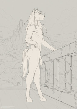 animal_genitalia animal_penis anthro balls biped casual_nudity day equine_genitalia equine_penis fence flaccid genitals hair half-erect hooves long_hair male male_anthro mouth_closed muscular muscular_anthro muscular_male narrowed_eyes nude nude_anthro nude_male outdoor_nudity outside penis pose side_view solo standing unguligrade satanic_monkey equid equine horse mammal absurd_res digital_drawing_(artwork) digital_media_(artwork) flat_colors full-length_portrait greyscale hi_res monochrome portrait