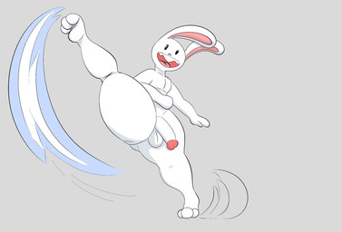 3_toes anthro balls big_balls big_penis feet floppy_ears genitals glans grey_background happy kick male motion_lines nude nude_anthro open_mouth open_smile penis sharp_teeth simple_background small_nose smile solo teeth thick_thighs toes white_arms white_body white_ears white_feet white_legs alpog21_(artist) sam_and_max max_(sam_and_max) lagomorph leporid mammal rabbit hi_res