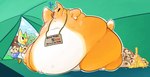 anthro biped blue_eyes brown_body brown_fur brown_nose coin detailed_background dipstick_tail food fruit fur gold_(metal) gold_coin group half-closed_eyes in_tent male markings money morbidly_obese multicolored_body multicolored_fur narrowed_eyes obese obese_anthro obese_male orange_body orange_fur overweight overweight_anthro overweight_male plant raised_tail sign solo_focus tail tail_markings tent text trio two_tone_body two_tone_fur white_body white_fur yellow_body boot_(artist) animal_crossing nintendo crazy_redd tangy_(animal_crossing) tom_nook_(animal_crossing) canid canine domestic_cat felid feline felis fox mammal raccoon_dog tanuki 2013 digital_media_(artwork) english_text