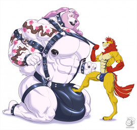 anthro barazoku bdsm big_bulge black_fingernails black_nails blush bondage bound bulge cherry collar colored_nails digitigrade dominant duo ear_piercing ear_ring eyebrow_piercing facial_piercing fangs feet fingernails fist fluffy fluffy_mane fluffy_tail food foot_fetish foot_on_bulge foot_on_penis foot_play fruit fur genitals hair huge_bulge inner_ear_fluff larger_sub leash leash_pull lips looking_down looking_down_at_partner male male/male muscular muscular_arms muscular_calves muscular_dom muscular_male muscular_sub muscular_thighs nails nipple_piercing nipples nose_piercing nose_ring orange_body orange_fur pecs penis piercing pink_hair plant plantigrade ring_piercing size_difference smile spiked_collar spikes submissive tail tattoo teeth thick_lips tuft white_body white_fur buzzybub canid canine canis domestic_dog mammal nordic_sled_dog samoyed spitz hi_res