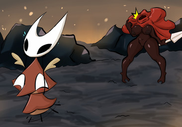 anthro biped black_body bottomless breasts cape clothed clothing detachable detachable_head duo female genitals headless holding_another's_head holding_head holding_melee_weapon holding_object holding_weapon melee_weapon modular motion_lines multicolored_body nipples outside red_cape red_clothing shocked standing vulva weapon white_body iwantcheeseburger european_mythology hollow_knight:_silksong hollow_knight_(franchise) irish_mythology mythology team_cherry grindle_(hollow_knight:_silksong) hornet_(hollow_knight) arthropod dullahan insect 2025