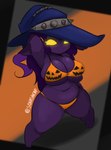 belly big_breasts bikini breast_squish breasts camel_toe clothing crossgender feet female fluffy_ears glowing glowing_eyes hair halloween hand_on_hip hands_behind_head hat headgear headwear holidays huge_breasts humanoid jack-o'-lantern league_of_legends long_hair mouthless nails navel pose pumpkin_bikini purple_body purple_hair riot_games short_stack slightly_chubby small_feet solo squish squishcap swimwear tencent thick_thighs two-piece_swimsuit undersized_clothing veigar wide_hips wide_stance witch_hat yellow_eyes yordle