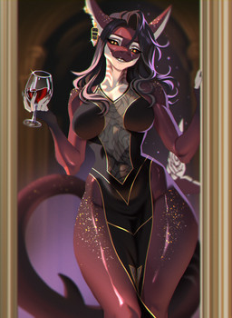 5_fingers alcohol anthro beverage biped breasts claws clenched_teeth clothed clothed_anthro clothed_female clothing container cup drinking_glass ear_piercing female finger_claws fingers front_view glass glass_container glass_cup hair holding_container holding_cup holding_drinking_glass holding_object holding_wine_glass inside looking_at_viewer navel piercing purple_body purple_hair purple_tail smile solo standing tail tapering_tail teeth wine wine_glass yellow_eyes girlwithdrill rose_(kamikazekit) fish marine shark 2025 digital_drawing_(artwork) digital_media_(artwork) hi_res