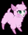 border eyelashes female feral fur glistening glistening_eyes green_eyes looking_up open_mouth open_smile pink_body pink_ears pink_fur pink_tail side_view simple_background smile solo tail transparent_background transparent_border wool_(fur) milk-jug alpaca camelid mammal alpha_channel