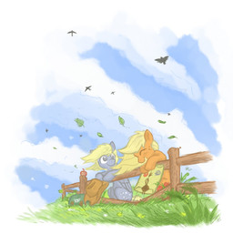 against_fence against_surface bag blonde_hair clothing cutie_mark duo feathered_wings feathers female fence feral grass grey_body grey_feathers hair hat headgear headwear laugh letter long_hair mail plant summer wind wings onkelscrut friendship_is_magic hasbro my_little_pony mythology applejack_(mlp) derpy_hooves_(mlp) earth_pony equid equine horse mammal mythological_creature mythological_equine pegasus pony