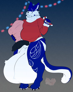 after_vore animal_genitalia animal_penis anthro balls belly big_balls big_penis black_claws black_penis blue_body blue_eyes blue_fur bottomless candy candy_cane canine_genitalia canine_penis cheek_tuft christmas_clothing claws clothed clothing cock_vore dessert erection eyebrows facial_tuft food fur garland genitals holding_candy_cane holding_object holding_pillow holidays huge_balls hyper hyper_balls hyper_genitalia knot knotted_penis looking_at_viewer male multicolored_body multicolored_fur no_underwear overweight pantsless pawpads penile penis pillow pink_pillow red_clothing red_sweater red_topwear simple_background smile smiling_at_viewer solo standing sweater sweater_only thick_thighs topwear topwear_only tuft two_tone_body two_tone_fur vein veiny_penis vore white_body white_eyebrows white_fur white_pawpads nuhichpukich christmas domestic_cat felid feline felis mammal 2025 colored digital_drawing_(artwork) digital_media_(artwork) flat_colors full-length_portrait hi_res portrait
