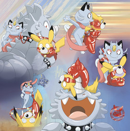 anthro bdsm beaten_up bodybag bullying collar fur grey_body grey_fur group humiliation latex leash male male/male scarf spiked_collar spikes trio yellow_body yellow_fur matiu nintendo pokemon alolan_form alolan_meowth generation_1_pokemon generation_7_pokemon pikachu pokemon_(species) regional_form_(pokemon) rhydon hi_res