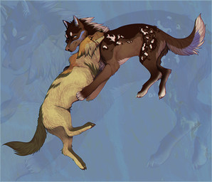 blue_eyes brown_body brown_fur duo female feral fur male paws smile tan_body tan_fur rayley canid canine canis mammal wolf 2015 digital_media_(artwork)
