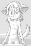 anthro bathtub female flat_chested genitals looking_at_viewer navel nipples nude pussy smile solo standing young young_anthro sakuramoto dreamkeepers paige_(dreamkeepers) domestic_cat felid feline felis mammal monochrome