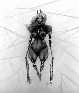 anthro bone claws creepy female floating grey_hair hair long_claws long_hair rib_cage ribs skeleton skull skull_head solo supernatural translucent translucent_body mikelocesterlanders canid canine ghost mammal spirit absurd_res hi_res
