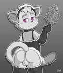 anthro anus balls butt clothed clothing femboy fur genitals hair legwear looking_at_viewer maid_uniform male presenting presenting_anus simple_background solo standing uniform young young_anthro wolfyzeeb cooper_cat domestic_cat felid feline felis mammal hi_res