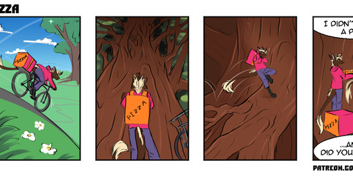 anthro box clothing container delivery_(commerce) dialogue duo equis_universe female food food_delivery humor pizza pizza_box pizza_delivery plant solo speech_bubble text tree undressing sunny_way ki'rinaes comic digital_drawing_(artwork) digital_media_(artwork) english_text url sibling_(lore) sister_(lore) sisters_(lore)