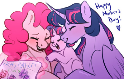 blush female feral group holidays horn magic simple_background telekinesis trio wings violetpony11 friendship_is_magic hasbro mother's_day my_little_pony mythology pinkie_pie_(mlp) twilight_sparkle_(mlp) earth_pony equid equine horse mammal mythological_creature mythological_equine pony winged_unicorn hi_res daughter_(lore)