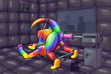 anal anal_penetration anthro ass_up bdsm being_watched bondage bound clothing dildo dildo_in_ass dildo_insertion faceless feral fucking_machine latex latex_body latex_clothing looking_at_another machine male multicolored_body null_bulge object_in_ass padded_room penetration rainbow_body restraints sex_toy sex_toy_in_ass sex_toy_insertion solo spreader_bar tail tail_bondage tail_tied neatnick dimetrodon mammal pelycosaur prehistoric_species sphenacodontid synapsid 3:2 absurd_res hi_res