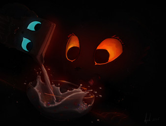 4_fingers :3 anthro big_eyes biped black_nose blep blue_eyes blue_sclera blush blush_lines cereal cheek_tuft close-up container dark duo eyelashes facial_tuft fangs female fingers food glass_bowl glowing glowing_eyes holding_carton holding_object humor hungry looking_at_another looking_at_food looking_at_object milk milk_carton milk_container milk_stream open_mouth orange_eyes orange_sclera pink_tongue pouring pouring_liquid pouring_milk pun pupils small_snout spill spilled_milk spilling_drink splash teeth text tongue tongue_out tuft visual_pun apelairplane casualties:_unknown gunsaw animate_inanimate canid canine expie_(gunsawian) food_creature fox gunsawian hybrid mammal milk_creature milky_(gunsawian) murid murine rat rodent 2025 artist_name digital_drawing_(artwork) digital_media_(artwork) english_text hi_res signature