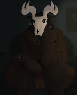 animal_genitalia anthro antlers aroused balls bed bedroom big_balls big_muscles big_penis bodily_fluids bone breathing_noises brown_body brown_fur detailed_background fur furniture genital_fluids genitals glistening glistening_balls glistening_genitalia glowing glowing_eyes hair horn huge_balls huge_muscles leaking leaking_precum looking_at_viewer male mature_male messy_hair muscular nipple_piercing nipples on_bed on_bedding penis piercing plant precum pubes pupils saggy_balls sitting skull skull_head solo teeth white_pupils aimskull american_mythology indigenous_north_american_mythology mythology north_american_mythology deer mammal monster mythological_creature wendigo 2025 digital_drawing_(artwork) digital_media_(artwork) hi_res signature