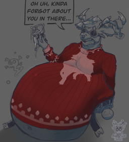 after_vore anthro belly belt big_belly bodily_fluids clothing dialogue digestion male open_belt saliva saliva_string solo speech_bubble sweater text topwear vore smartfellah epic_games fortnite dolph_(fortnite) deer mammal new_world_deer reindeer english_text hi_res