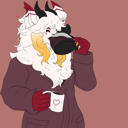anthro beverage claws clothing coffee container cup drinking eyes_closed fur hair horn long_ears long_hair male mane red_body solo white_body zortrex mythology lumiere_(zortrex) dragon furred_dragon furred_scalie mythological_creature mythological_scalie scalie 1:1 absurd_res hi_res