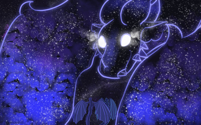 ambiguous_gender blue_body extreme_size_difference feral glowing glowing_eyes group nebula purple_body size_difference space sparkles sparkling_character star floofybeanie european_mythology mythology atlas_(astral_wings) oseana_stormclaw dragon mythological_creature mythological_scalie scalie western_dragon wyvern absurd_res hi_res