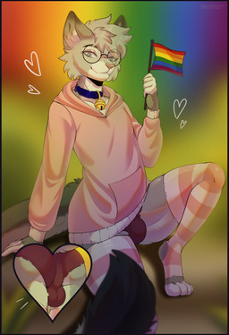 anthro bell bell_collar blue_border blue_collar blue_eyes border bulge butt clothed clothing collar cutaway dipstick_ears dipstick_fingers dipstick_tail dipstick_toes ear_markings eyewear femboy flag flag_(object) front_view fur glasses gold_bell grey_body hair heart_symbol holding_object hoodie leg_warmers legwear lgbt_pride looking_at_viewer male markings multicolored_ears oversized_clothing oversized_hoodie oversized_topwear panties pattern_clothing pattern_legwear pink_clothing pink_nose pride_color_flag pride_colors rear_view round_glasses simple_background smile solo striped_clothing striped_legwear stripes tail tail_markings thigh_highs topwear underwear holyarso inkofneon lgbt_pride_month nixuelle domestic_cat egyptian_mau felid feline felis mammal 2026 absurd_res digital_media_(artwork) hi_res