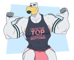 4_fingers anthro armband_tattoo beak bedroom_eyes black_clothing black_shirt black_tank_top black_topwear blue_background border bulge clothed clothing feathers fingers gesture half-closed_eyes hand_gesture jockstrap looking_at_viewer male muscular muscular_anthro muscular_arms muscular_male narrowed_eyes naughty_face nipple_outline nipple_slip nipples non-mammal_nipples pantsless pantsless_anthro pantsless_male pecs pink_clothing pink_jockstrap pink_nipples pink_underwear pointing pointing_at_self seducing_viewer seductive shirt simple_background solo stubble tank_top text text_on_clothing text_on_shirt text_on_tank_top text_on_topwear topwear underwear white_body white_border white_feathers yellow_beak anti_dev brogulls ayden_(brogulls) avian bird gull lari larid 2026 colored digital_drawing_(artwork) digital_media_(artwork) english_text hi_res
