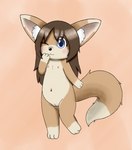 anthro blue_eyes blush brown_hair female flat_chested fur genitals hair navel nipples nude one_eye_closed pussy solo standing tan_body tan_fur wink young young_anthro young_female sirbrownbear chelsea_larimore canid canine fennec_fox fox mammal true_fox hi_res