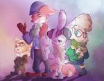 anthro clothed clothing eyewear female fur glasses group hat headgear headwear male 8-bitpunch disney zootopia dawn_bellwether finnick_(zootopia) judy_hopps nick_wilde bovid canid canine caprine domestic_sheep fennec_fox fox lagomorph leporid mammal rabbit red_fox sheep true_fox 2017 hi_res