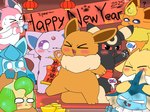 blush blush_lines feral fluffy fluffy_tail group holidays paws tail caroll new_year nintendo pokemon eevee eeveelution espeon flareon generation_1_pokemon generation_2_pokemon generation_4_pokemon generation_6_pokemon glaceon jolteon leafeon pokemon_(species) sylveon umbreon vaporeon absurd_res hi_res