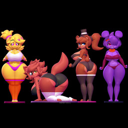 3d_print accessory all_fours anthro bangs big_breasts big_butt black_eyeshadow blue_eyes breasts brown_body butt clothed clothing crossgender eyeshadow eyewear female footwear freckled_face freckles glistening_eyelids gloves group hair hair_over_eye handwear happy hat headgear headwear looking_at_viewer machine makeup mtf_crossgender necktie nipple_outline nipples partially_clothed pink_eyes pink_eyeshadow purple_body raised_tail red_body simple_background smile socks standing tail yellow_body nonotoys five_nights_at_freddy's fredina's_nightclub scottgames bonfie_(cryptiacurves) bonnie_(fnaf) chica_(fnaf) chiku_(cryptiacurves) fexa_(cryptiacurves) foxy_(fnaf) freddy_(fnaf) frenni_(cryptiacurves) animatronic avian bear bird canid canine chicken fox galliform lagomorph leporid mammal phasianid rabbit robot 1:1 3d_(artwork) 3d_model_showcase digital_media_(artwork) hi_res