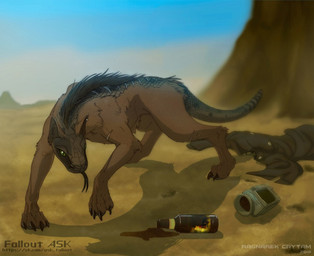 after_transformation bottle container digitigrade feral forked_tongue implied_transformation male rattle_(anatomy) solo tongue ragnarek fallout microsoft canid canine hybrid mammal night_stalker_(fallout) pit_viper rattlesnake reptile scalie snake viper 2018