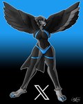 anthro avian bird black_background black_body black_feathers breasts colored countershading feathers female grey_body grey_countershading hi_res meme non-mammal_breasts overlord_gabriel shaded simple_background solo tweetfur twitter twitter_logo x_(social_media) x_corporation
