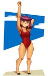 5_fingers anthro breasts clothed clothed_anthro clothed_female clothing cloven_hooves ear_piercing female female_anthro fingers front_view green_eyes hair hooves horn looking_at_viewer one-piece_swimsuit piercing purple_hair simple_background smile solo standing swimwear mykegreywolf diana_caproni_(on_your_tail) bovid caprine goat mammal 2025 5:8 absurd_res digital_media_(artwork) full-length_portrait hi_res portrait