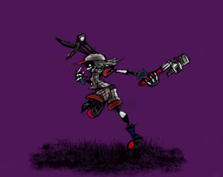 action_pose alternative_fashion baseball_cap baseball_uniform clothing female hat headgear headwear machine markings multicolored_body pose punk rabbit_ears round_nose running simple_background smile smirk solo sportswear striped_markings stripes tools uniform weapon wrench young burdog naid-y_ampluta android animal_humanoid humanoid lagomorph lagomorph_humanoid leporid leporid_humanoid mammal mammal_humanoid rabbit_humanoid robot