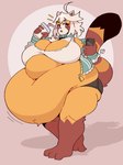 anthro belly beverage big_belly big_breasts black_body black_fur bottomwear bracelet breasts brown_body brown_fur cleavage clothed clothing facial_markings female fur hair head_markings huge_belly huge_breasts huge_thighs hyper hyper_belly hyper_breasts jewelry love_handles markings morbidly_obese morbidly_obese_anthro morbidly_obese_female motion_lines obese obese_anthro obese_female open_mouth orange_body orange_fur overweight overweight_anthro overweight_female red_eyes shadow shorts simple_background solo standing striped_markings striped_tail stripes tail tail_markings text thick_thighs topwear white_body white_fur white_hair low_res_art kiki_(low_res_art) ailurid mammal red_panda absurd_res hi_res watermark