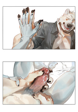 5_fingers anthro beard black_nose blue_body blue_fur bodily_fluids claws clothed clothing comparing comparing_hands crotch_tuft cum cumshot duo ejaculation facial_hair finger_claws fingerpads fingers first_person_view fur genital_fluids genitals glans hand_on_penis handjob humanoid_genitalia humanoid_penis jacket male male/male male_pov motion_lines navel open_clothing open_jacket open_topwear pawpads penile penis sex simple_background smile topwear tuft vein veiny_penis white_background white_body white_fur seatohao bear canid canine canis mammal polar_bear ursine wolf 2026 digital_media_(artwork) hi_res sequence