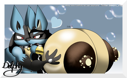 animal_print anthro armwear big_breasts big_nipples bodily_fluids bovid_horn bovine_horn breast_grab breasts clothing cow_horn cow_horns_crown cow_print cowbell duo elbow_gloves female gloves hand_on_breast handwear horn huge_breasts huge_nipples hyper hyper_breasts hyper_nipples lactating looking_at_another looking_back looking_back_at_another male nipples text delphyarts nintendo pokemon generation_4_pokemon lucario pokemon_(species) absurd_res hi_res url