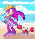 anthro butt clothing clothing_pull coppertone_pose embarrassed female machine slight_blush solo wardrobe_malfunction manysart1 coppertone_(sunscreen) sega sonic_riders sonic_the_hedgehog_(series) wave_the_swallow arthropod avian badnik bird crab crustacean decapoda malacostracan marine robot hi_res