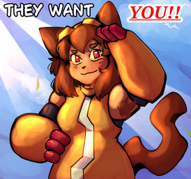 anthro armpit_hair body_hair breasts brown_body brown_hair clothed clothing eyewear female fur goggles hair looking_at_viewer simple_background smile solo tail text theroseflowerof gameoverse glitch_productions kit_bodega domestic_cat felid feline felis mammal digital_media_(artwork) english_text