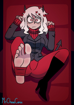 5_toes barefoot blush body_blush clothed clothing feet female foot_blush foot_focus hair heart_eyes heart_symbol horn humanoid_feet not_furry plantigrade red_eyes soles solo tail toes mrchasecomix helltaker modeus_(helltaker) demon demon_humanoid horned_humanoid humanoid tailed_humanoid colored digital_media_(artwork) hi_res shaded